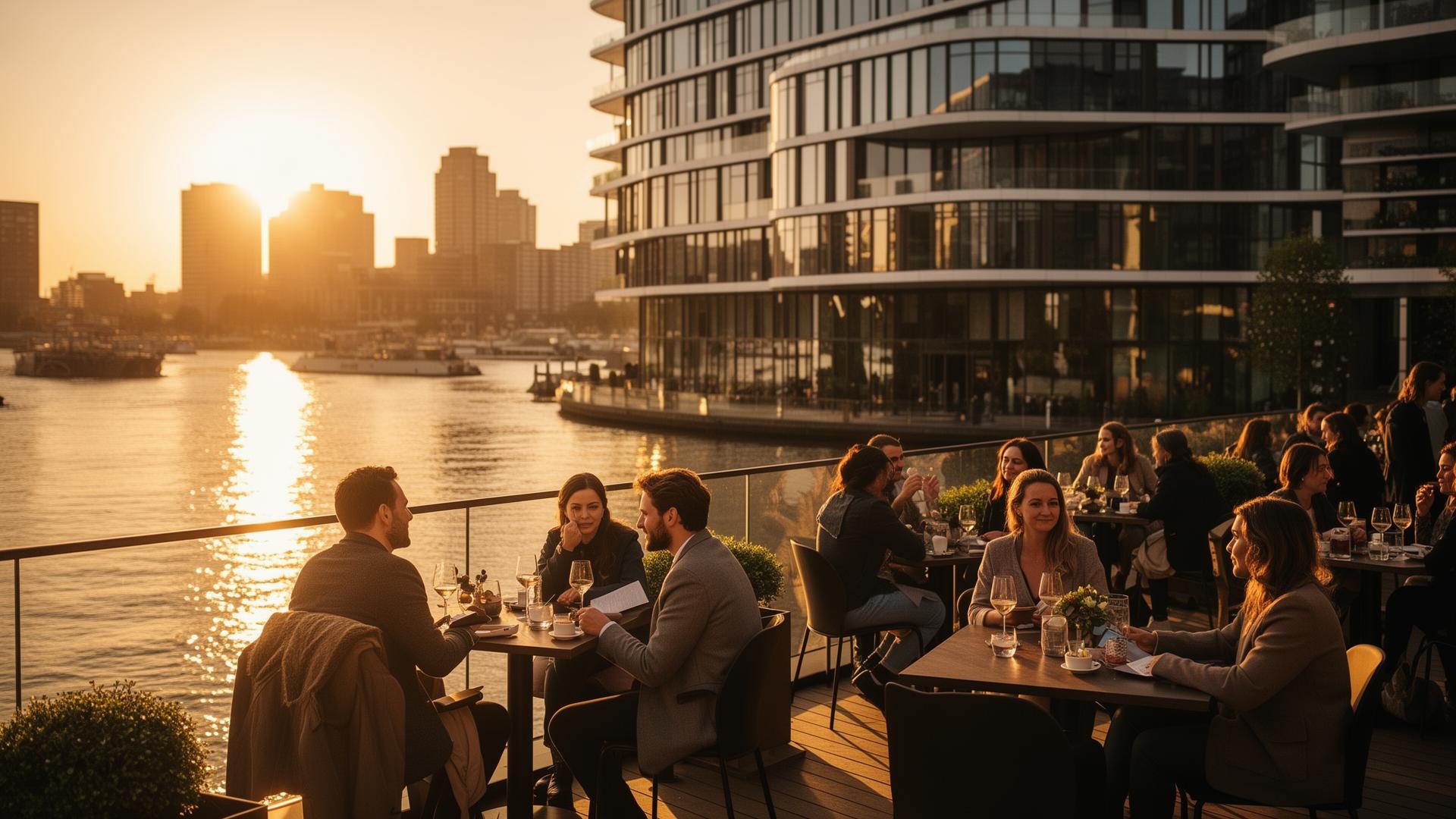 Zonnig waterterras in Rotterdam tijdens het gouden uur
